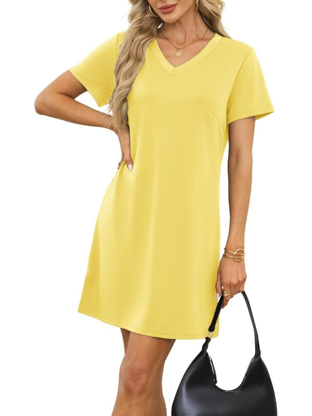 〽️Women's Yellow V Neck Casual Summer Sundress Imported Pull On T Shirt
